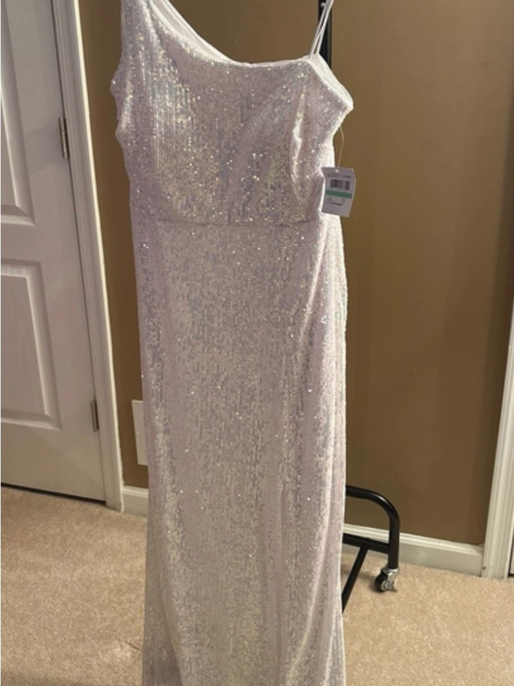 Night Way Collections One-Shoulder Sequin Gown in Pale Lavender